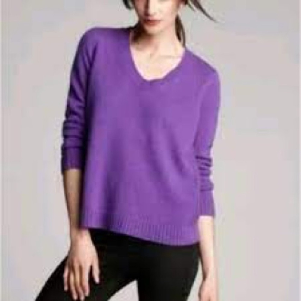 NWT Eileen Fisher Purple Jasmin Yak Wool V-Neck Box Knit Sweater Large